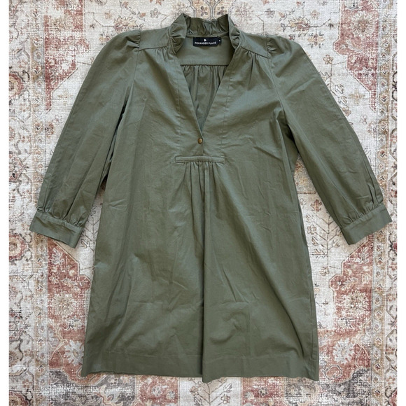 Pomander Place Dresses & Skirts - Pomander Place Tuckernuck Claiborne Dress Green Ruffle Collar Puff Sleeve Size M